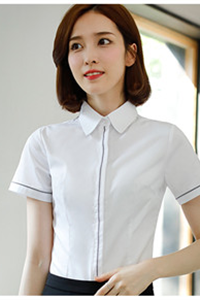 白色短袖暗筒装饰边女衬衫